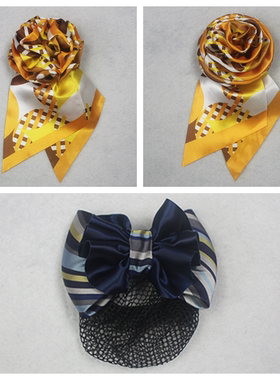 山西交投橙色带叶子丝巾折叠绣球花喇叭花别针胸花头花发夹定做