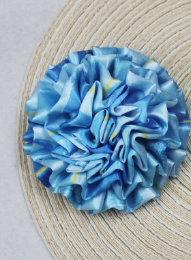 华夏航空蓝色新款12厘米免打丝巾绣球花懒人丝巾花设计定做出图样