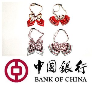 中国银行领花领结蝴蝶结女士职业装丝巾免打领花 中行领结花定制