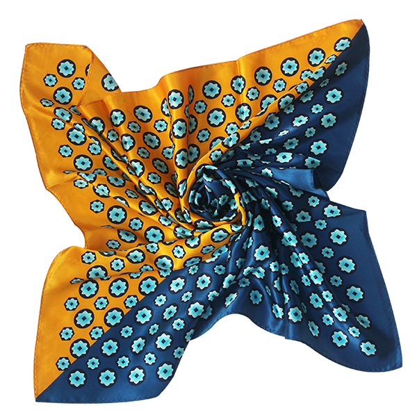 新疆农信真丝丝巾蓝黄色100%桑蚕丝农商银行信用社丝巾设计定做版