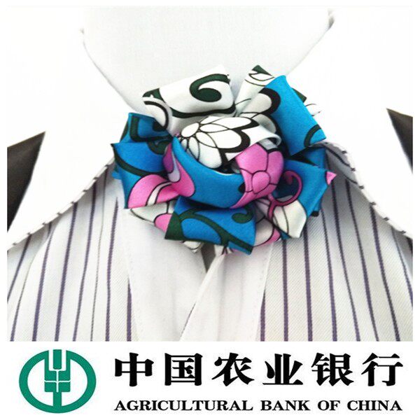 中国农业银行蓝色款丝巾胸花领花 农行营业网点胸花领花现货