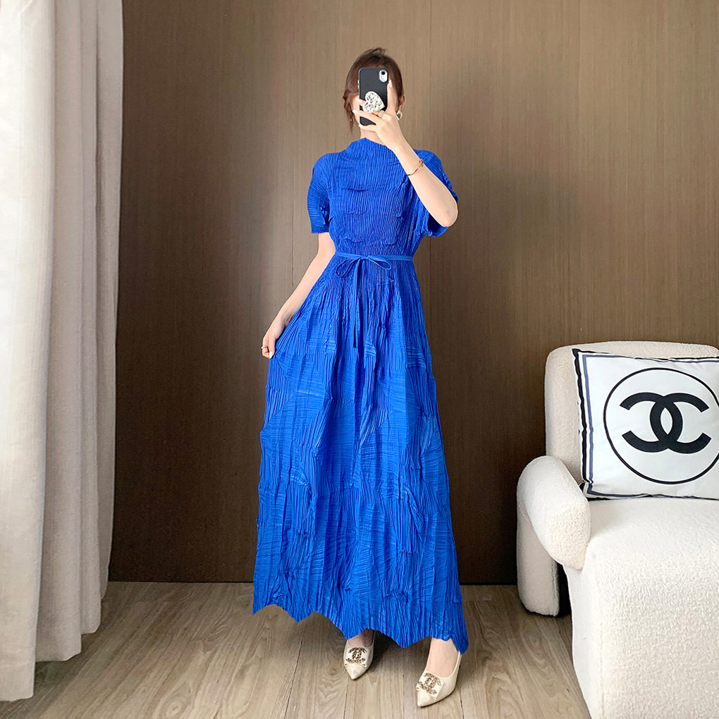 设计感裙子长款到脚踝夏季新款高端女装褶皱连衣裙高品质新潮优雅
