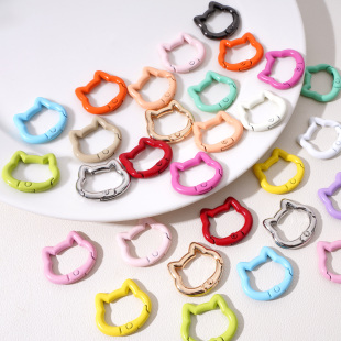 彩色烤漆可爱猫咪头弹簧扣钥匙扣DIY手工手机链箱包扣小挂件饰品