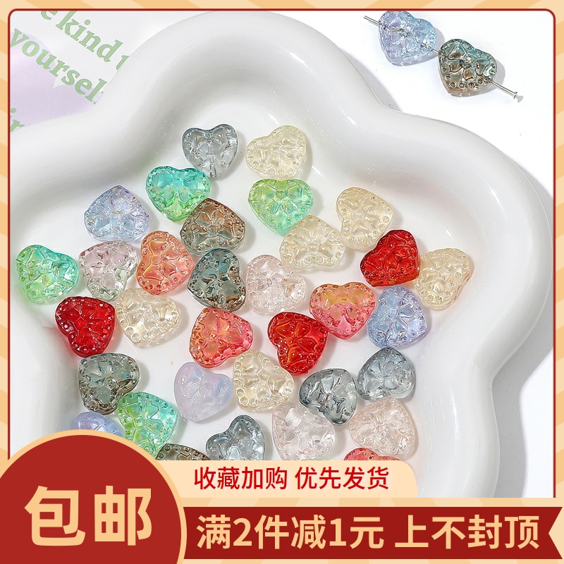 手工玻璃爱心蝴蝶结散珠diy项链