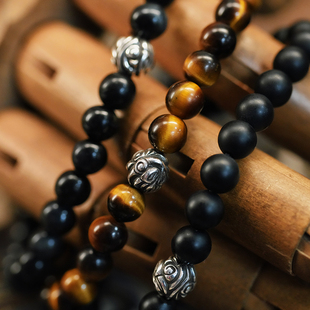 【溪迟】Lone Ones 6mm 天然石 925银手链 缀刻印图腾手串