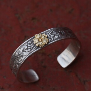 【溪迟】Larry smith 手工錾刻 唐草 18K金蔷薇花  手镯 镶嵌宝石