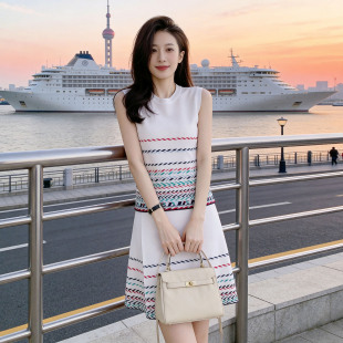 休闲套装 背心半身裙时尚 裙女无袖 气质名媛小香风冰丝针织两件套装