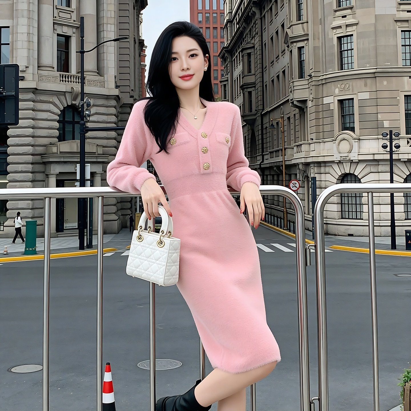 法式气质名媛小香风针织连衣裙女春季新款收腰包臀粉色打底毛衣裙,女装/女士精品,连衣裙,淘宝优惠券,粉丝福利购,淘宝优惠卷