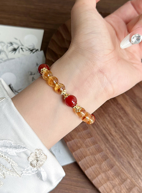 天然黄水晶手链招财转运红玛瑙