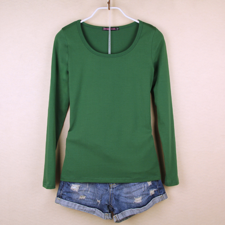 纯棉打底衫修身百搭纯色长袖t恤