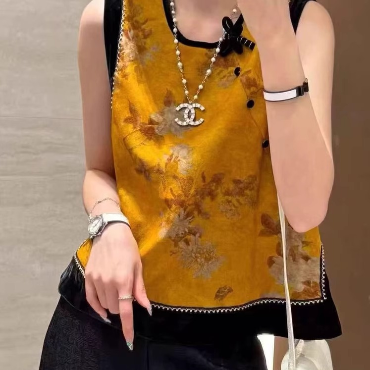 欧洲站新中式复古国风无袖马夹女2025秋季新款撞色拼接马甲外套潮