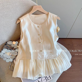 马甲背心女装 夏季 法式 小香风拼接无袖 温柔高级感气质显瘦衬衫 上衣