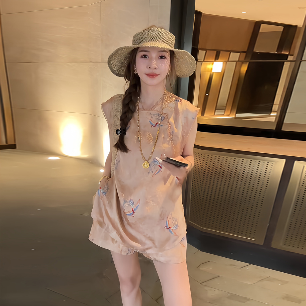 新中式国风休闲套装女2025年夏季新款气质漂亮印花上衣短裤两件套
