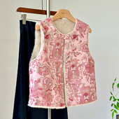 粉色减龄双面穿新中式 马甲年轻加厚毛毛外穿保暖无袖 国风马夹背心