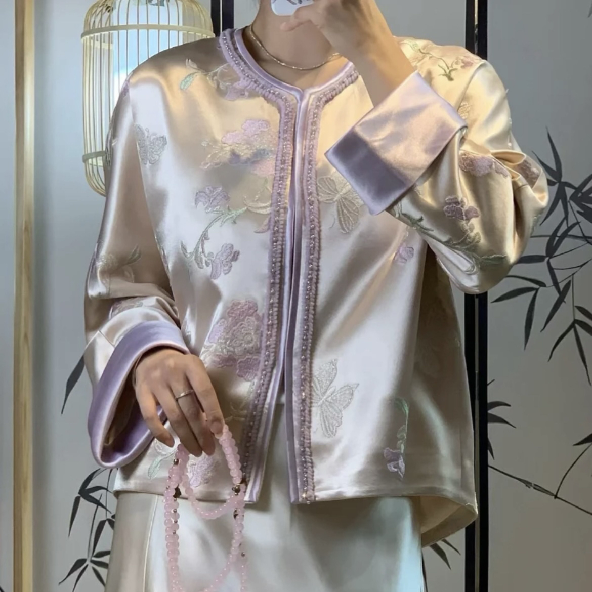 欧洲站2025春季新款新中式盘扣醋酸刺绣繁花似锦国风气质外套女潮