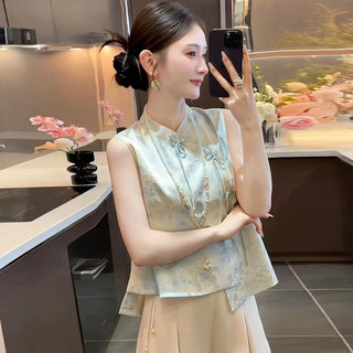 2025夏季新款国风新中式缎面马甲背心女装高级感轻奢百搭衬衫上衣