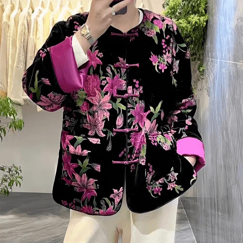 轻奢国风盘扣保暖棉衣女2025冬季加厚上衣外套丝绒烧花新中式棉服