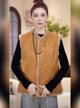 复古黄色高级感气质拼接新中式国风上衣双面穿夹棉马甲女秋冬新款