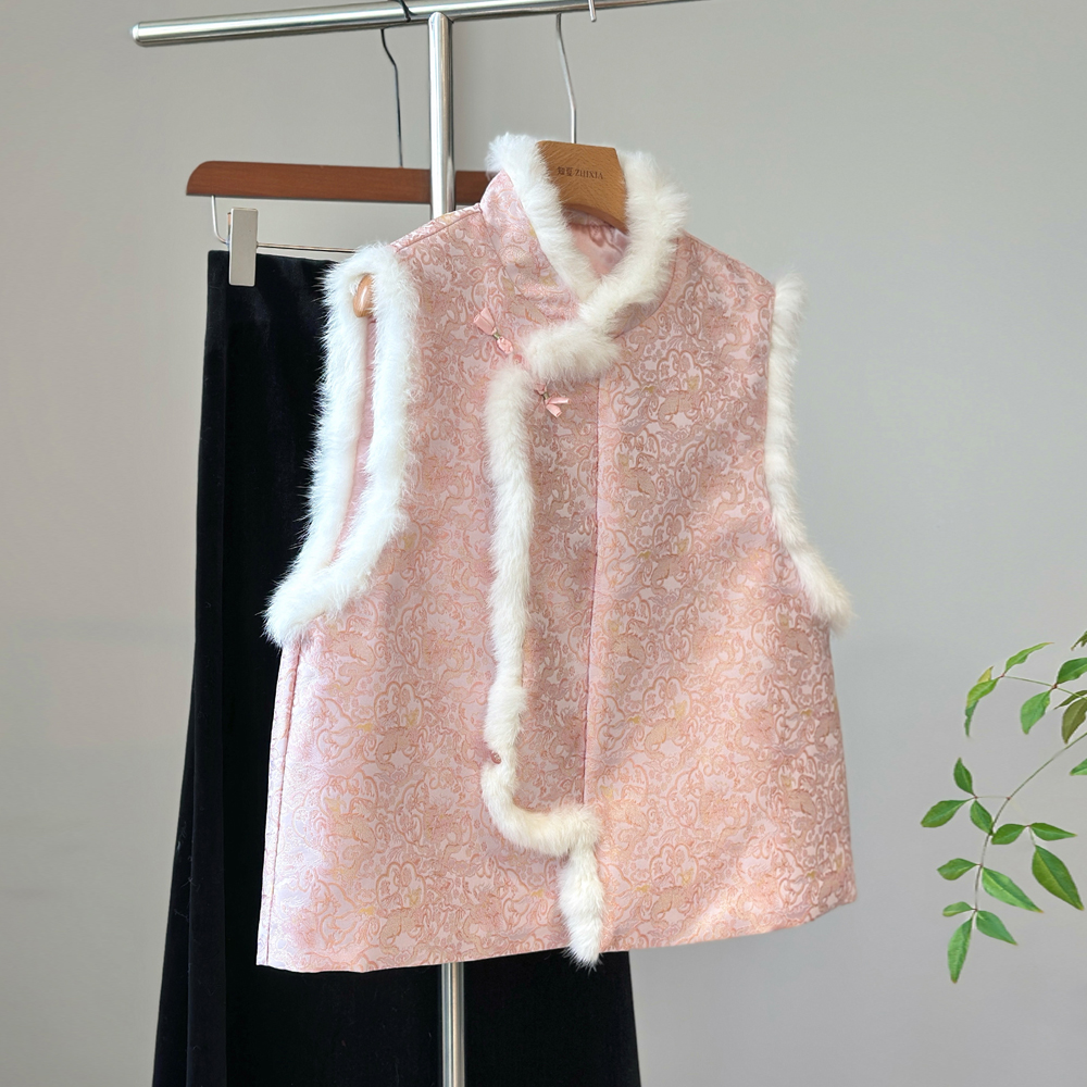 新中式国风毛领棉马甲女装加厚秋冬年轻盘扣减龄高端国风保暖背心