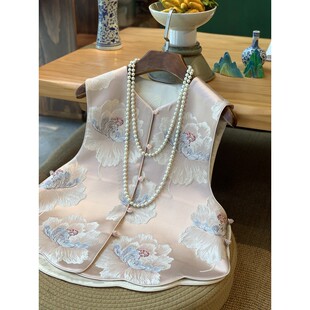 新中式国风牡丹提花马夹背心女外穿坎肩上衣2026春秋新款马甲外套