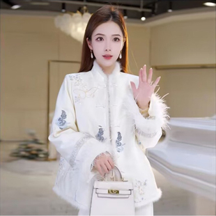 新中式 小个子减龄棉衣外套 国风气质百搭显瘦鸵鸟毛保暖棉服女冬季