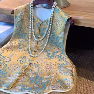 新中式国风宋锦提花马夹背心女装坎肩上衣2026春秋双面穿马甲外套