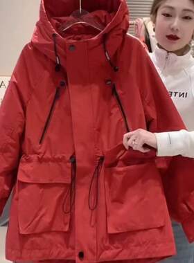 连帽冲锋衣外套女2026秋冬新款收腰显瘦休闲百搭加棉加厚夹克上衣