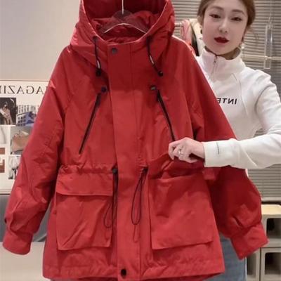 连帽冲锋衣外套女2025秋冬新款收腰显瘦休闲百搭加棉加厚夹克上衣