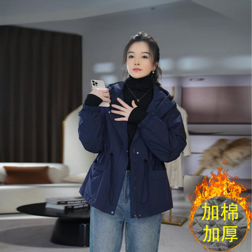 2025新款秋冬中长款加棉加厚冲锋衣棉服外套女收腰宽松小个子棉衣