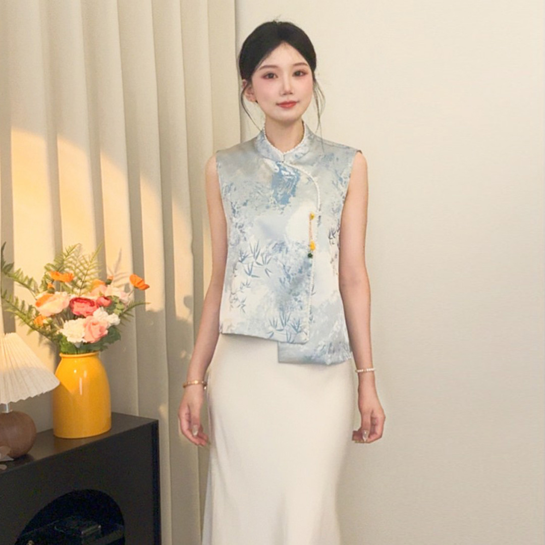 2025夏季新中式国风立领无袖马甲女气质复古百搭显瘦薄款衬衫上衣