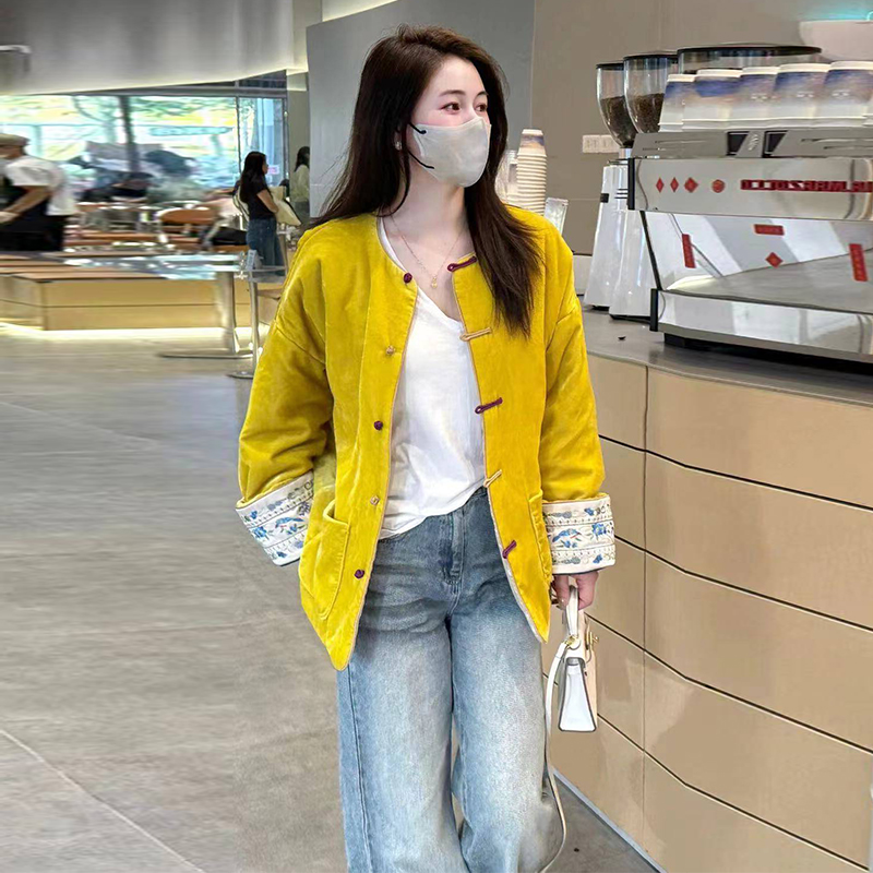 新中式国风双面穿丝绒棉衣女欧洲站2025冬季新款保暖唐装棉服外套