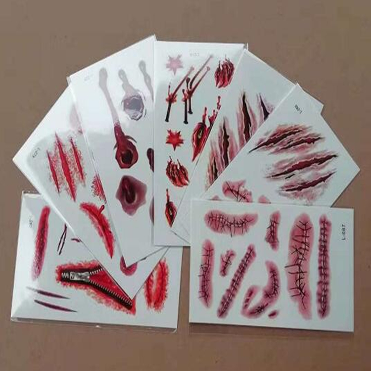 万圣节纹身贴防水仿真恐怖假伤口