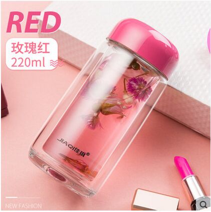 女士便携学生创意风双层玻璃杯
