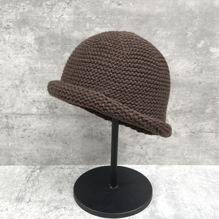 韩代chic大头围bi入复古粗棒针羊毛卷边盆帽女秋冬ins显脸小桶帽