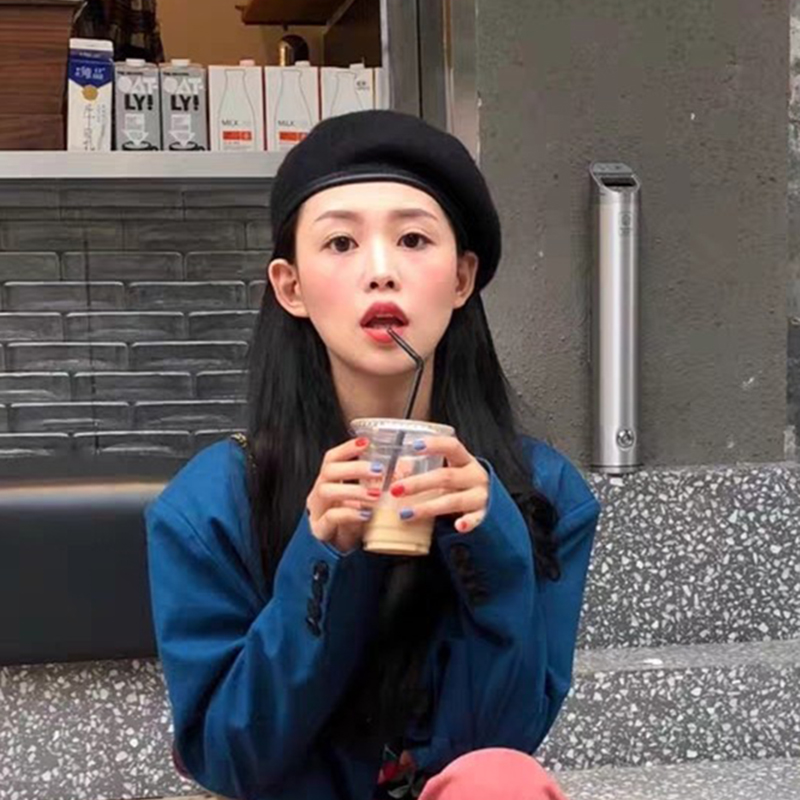 秋冬新款贝雷帽皮边装饰蓓蕾帽韩版休闲时尚优雅女帽网红同款帽子