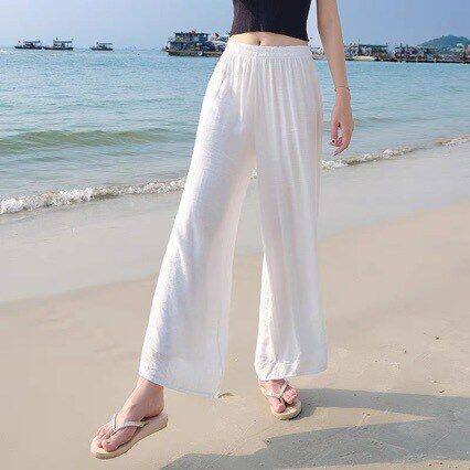 棉麻阔腿裤女裤子民族风春夏秋季高腰宽松禅汉服休闲复古纯色