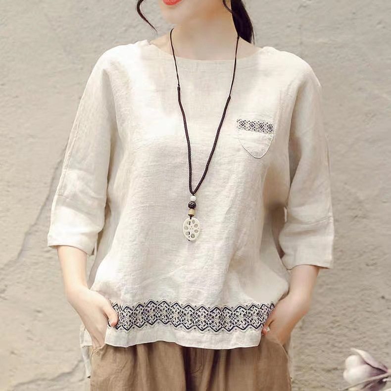 夏季新款复古棉麻2025短袖T恤女大码宽松遮肉圆领套头上衣打底衫,女装/女士精品,大码内搭,淘宝优惠券,粉丝福利购,淘宝优惠卷