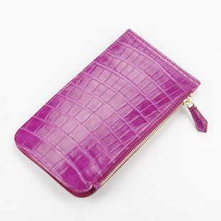 真皮商务卡包天方夜谭紫美洲鳄鱼皮拉链超薄卡片收纳包零钱包一体