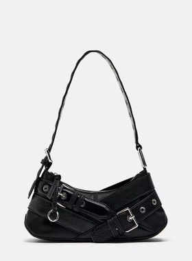 Z家女包2024新款时尚小众朋克辣妹黑色腰带饰时尚单肩腋下机车包