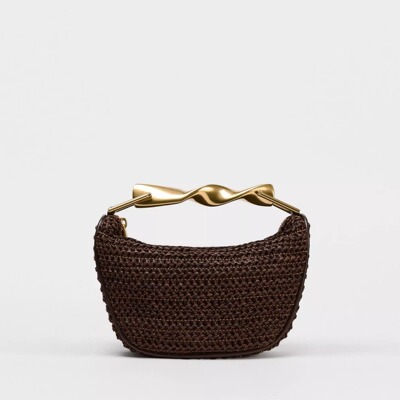 ZA家2026金属提手迷你斜挎编织包