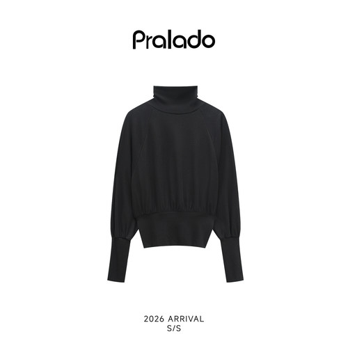 Pralado极简风高领蝙蝠袖羊绒衫女收腰显瘦百搭针织毛衣7525