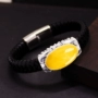 S925 sterling bạc dây da vòng đeo tay vòng đeo tay hỗ trợ trống nam và nữ tùy chỉnh tay DIY dát sáp ong ngọc lam 18 * 30 - Vòng đeo tay Cuff vòng tay