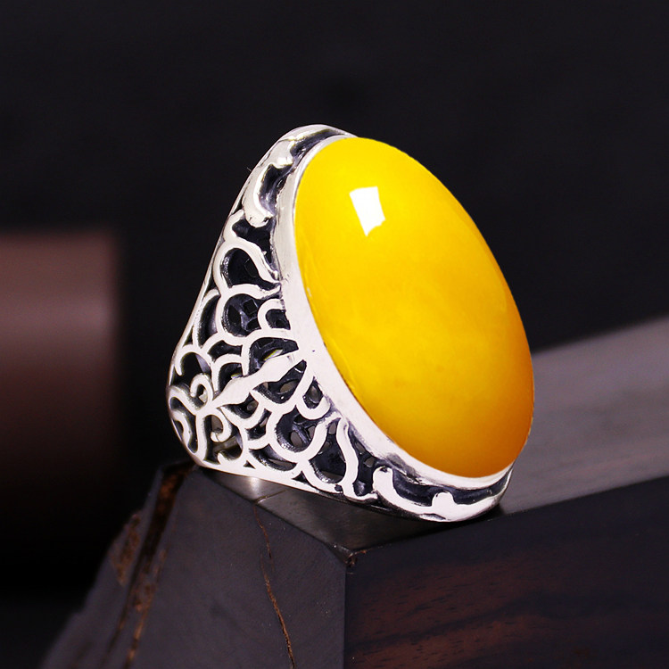 diy霸气风蜜蜡玉石琥珀戒指空托