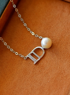 女款S925纯银圆珠镶嵌托吊坠空托