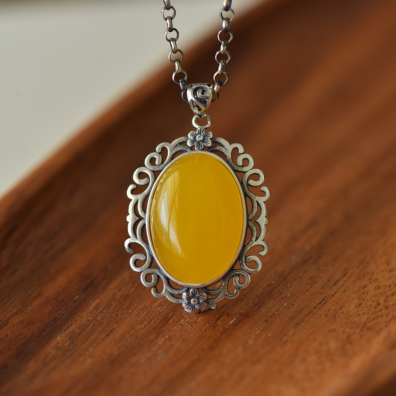 S925纯银吊坠空托复古男女款梅花13*18 18*25DIY蜜蜡松石玉石镶嵌