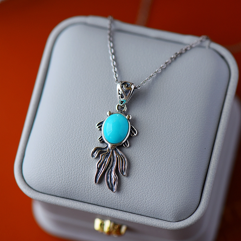 S925纯银吊坠空托复古泰银女款金鱼网底DIY蜜蜡松石玉石镶嵌托7*9