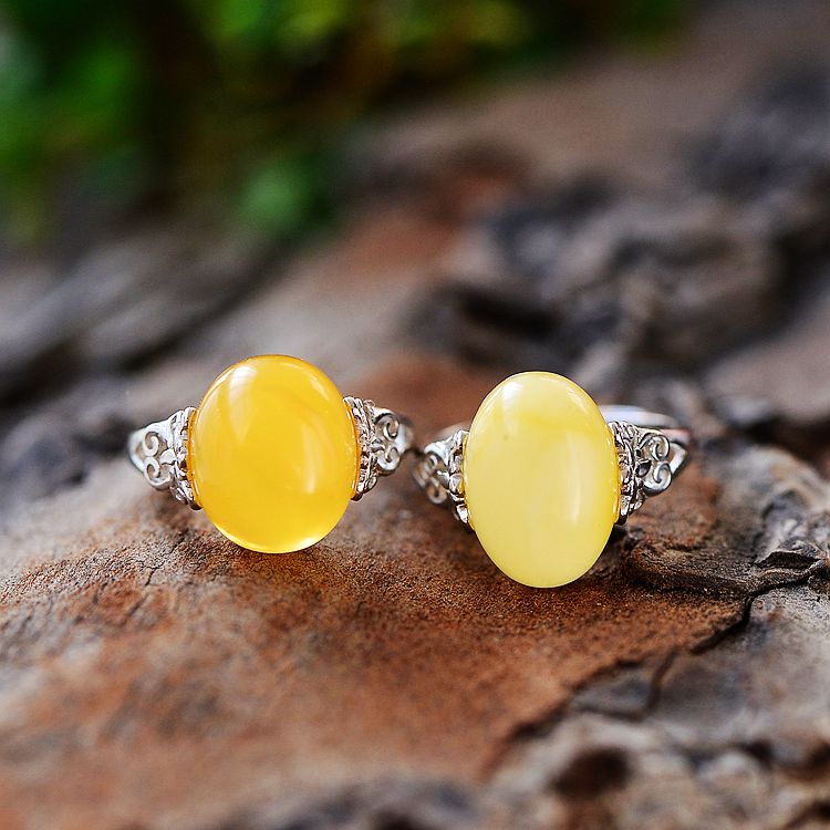 纯银戒指蜜蜡松石S925空托女款