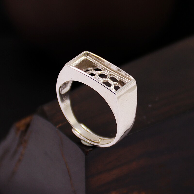 纯银戒指空托男女款方形DIY镶嵌