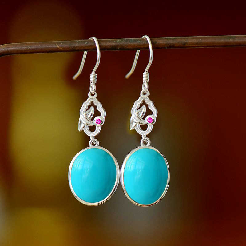 S925纯银耳坠空托时尚女款椭圆11*14mmDIY蜜蜡松石琥珀玉石镶嵌托