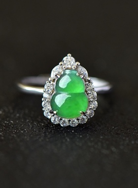 S925纯银戒指空托女款满钻四爪葫芦戒面7*9DIY玉石松石翡翠镶嵌托